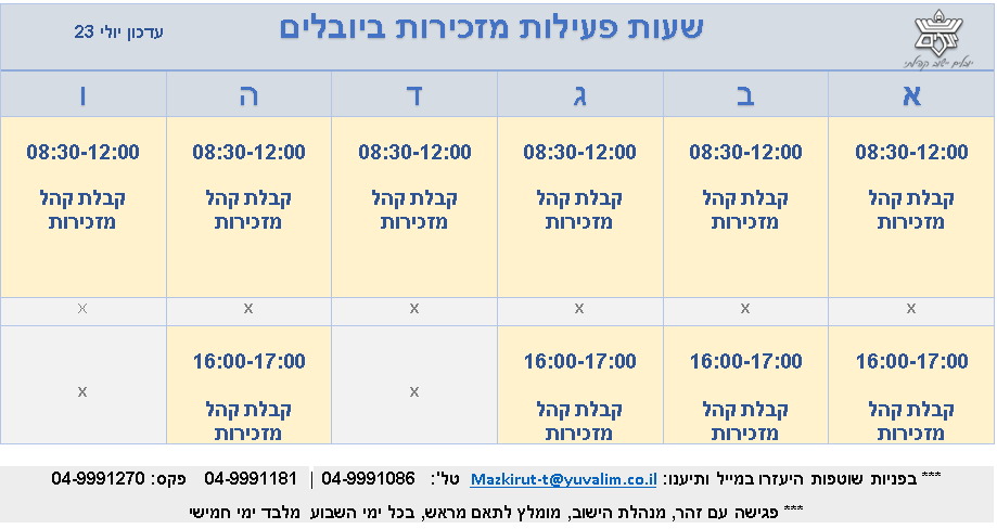 שעות מזכירות 7.23